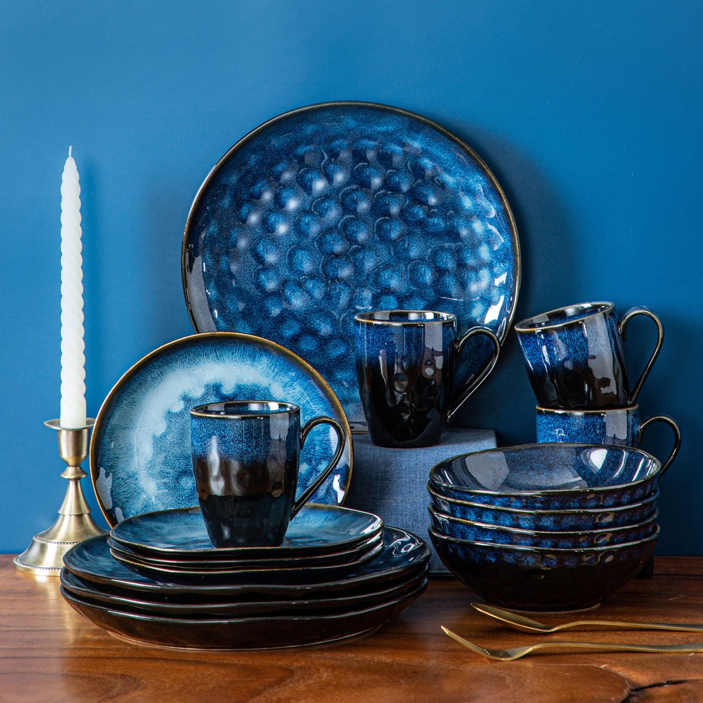 Blue Stoneware Ceramic Dinnerware Set for 4 8 12 SKU 70016