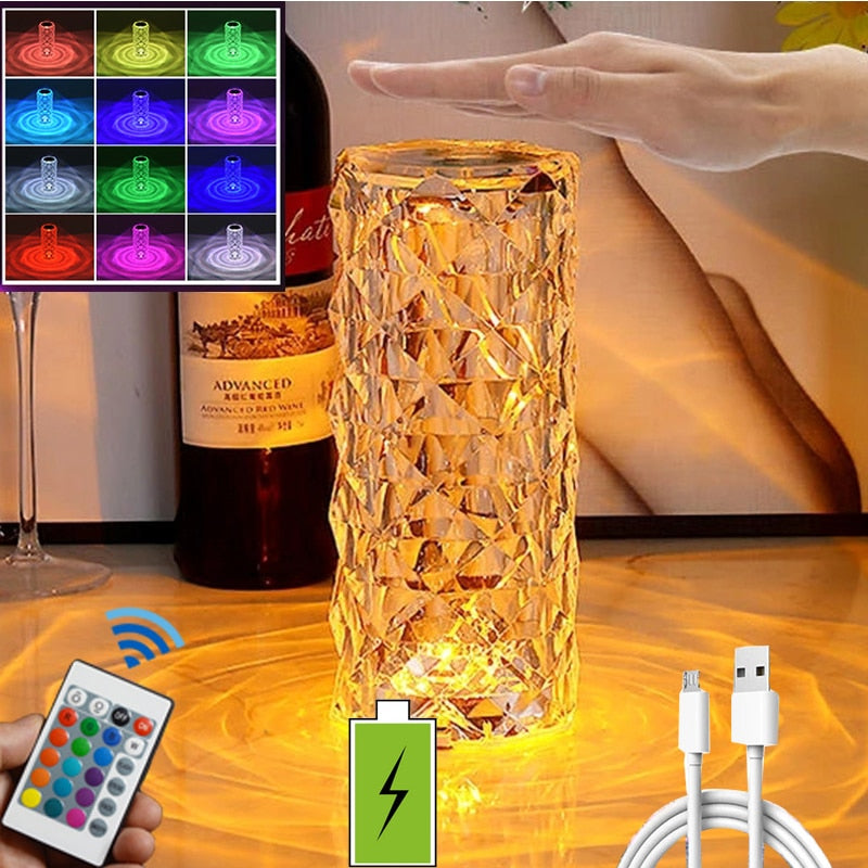 Rechargeable Rose Crystal Table Lamp with Touch Control 50007
