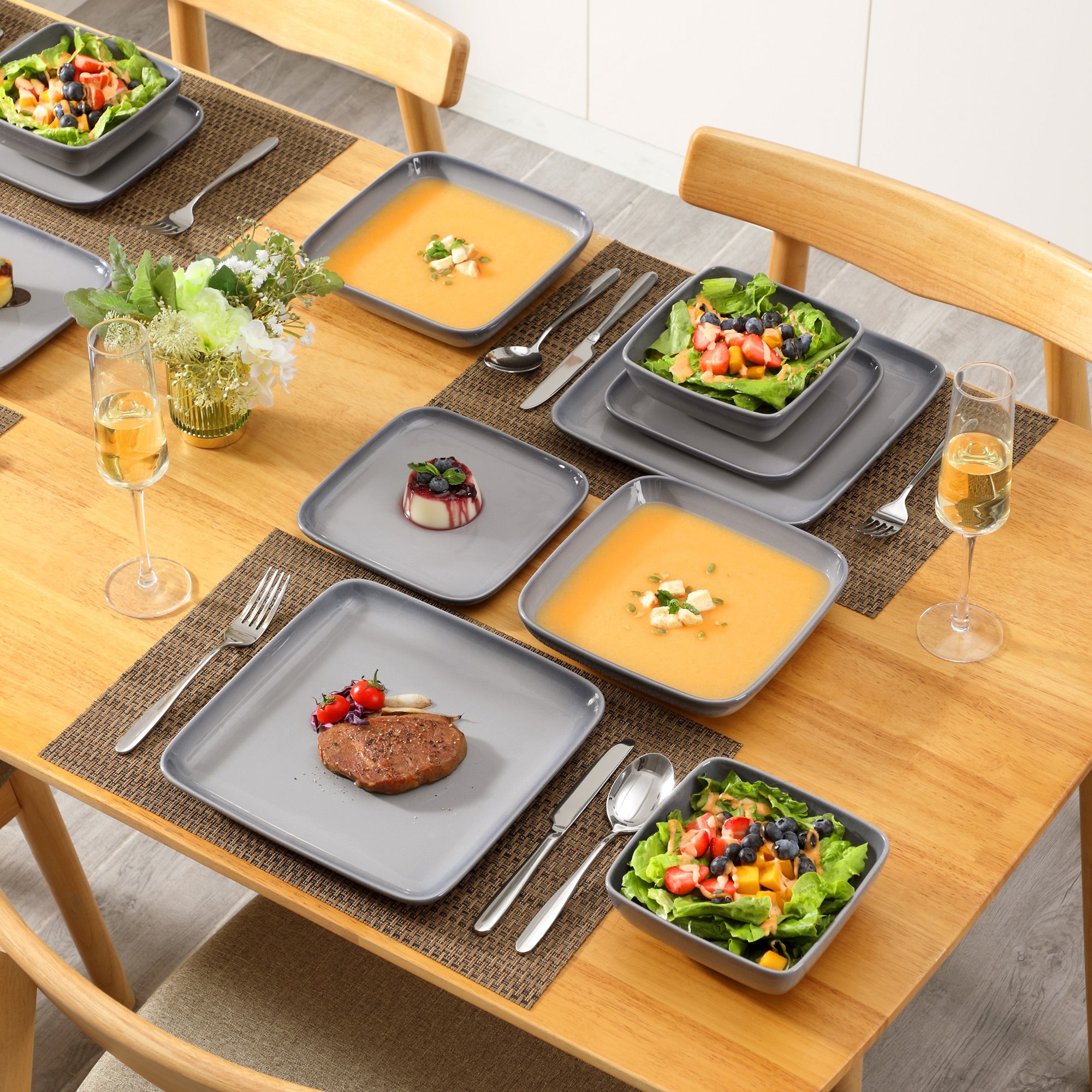 Grey Stoneware Ceramic Dinnerware Set for 4 8 12 SKU 70112