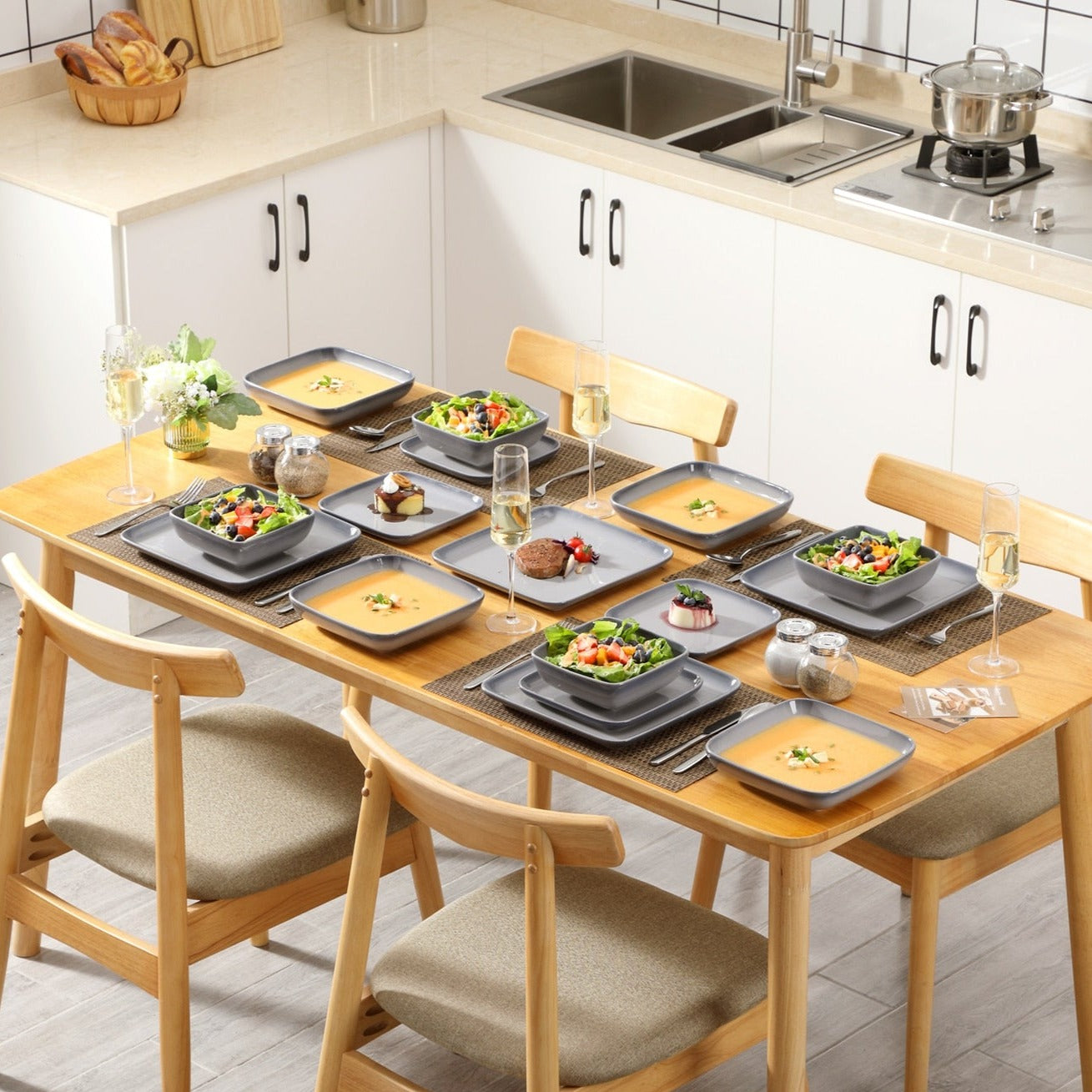 Grey Stoneware Ceramic Dinnerware Set for 4 8 12 SKU 70112