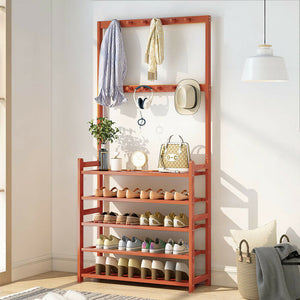 Bamboo Standing Clothing Rack with Shoe Storage Shelves SKU 35023