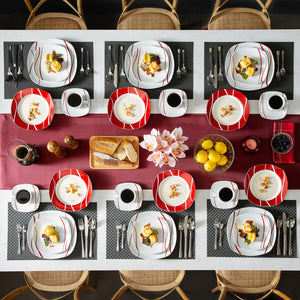 White Red Stoneware Ceramic Dinnerware Set for 6 SKU 70108