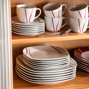 White Red Stoneware Ceramic Dinnerware Set for 6 SKU 70108
