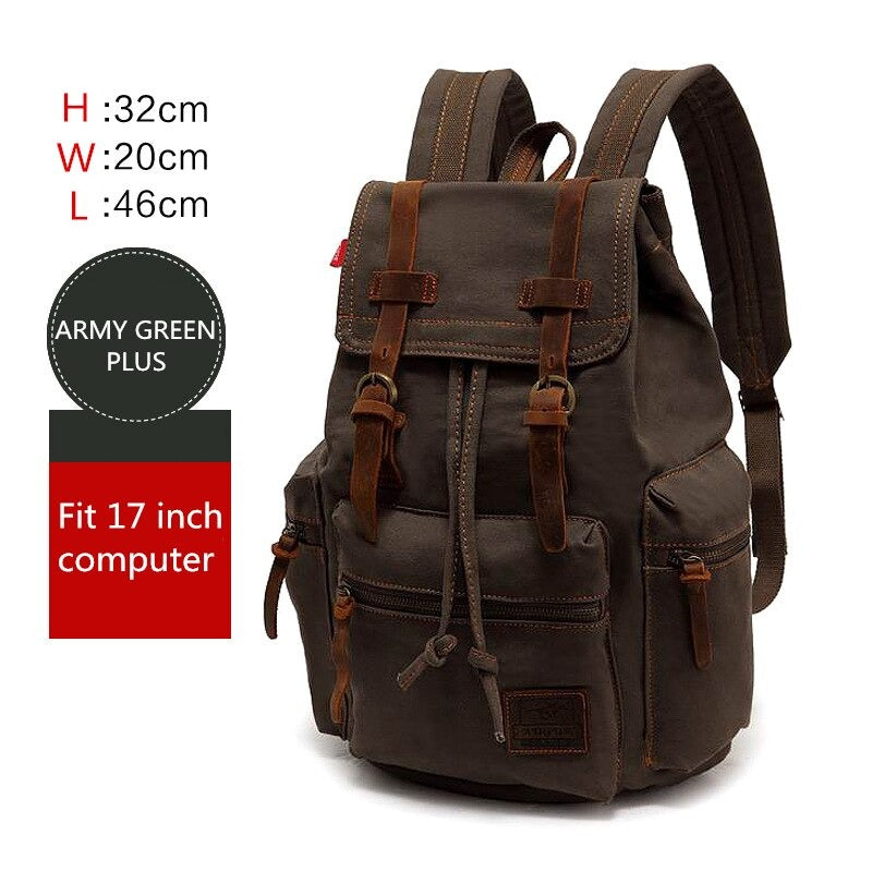 Canvas Travel Laptop Backpack with Zipper and Drawstring 82032