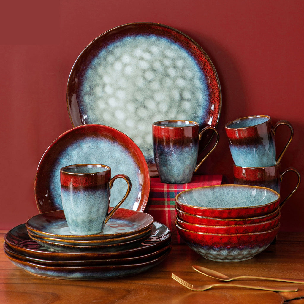Red Stoneware Ceramic Dinnerware Set for 4 8 12 SKU 70018